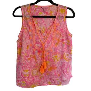 Lilly Pulitzer Kini in the Keys Sleeveless Top Pink Sunshine Print Embellished S
